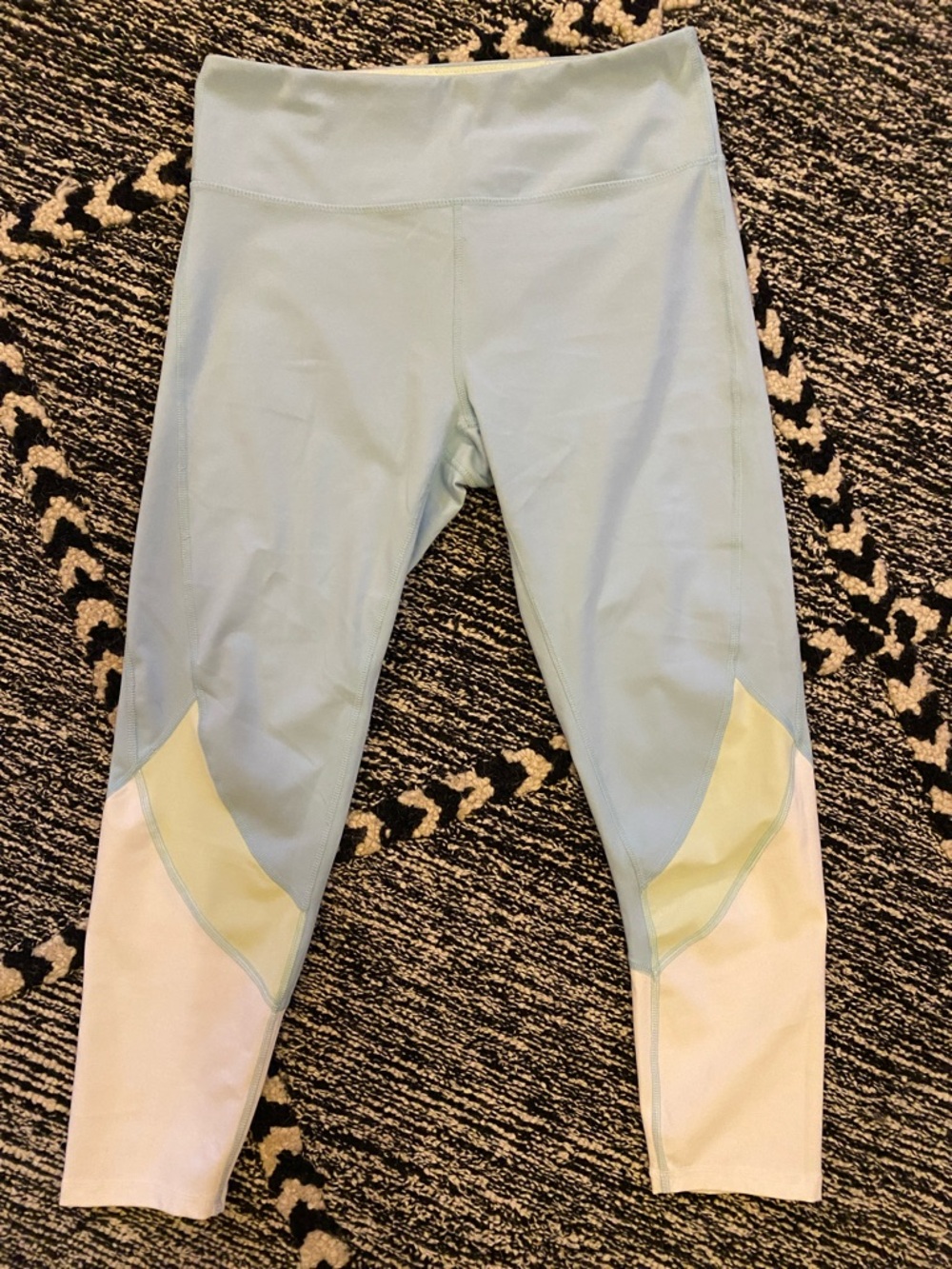 Pale Blue Leggings with Soft Yellow and Cream Panels with Matching Top